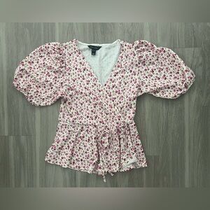New Look White and Pink Floral Blouse size 6